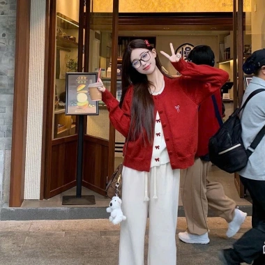 Áo cardigan len hai lớp nữ thu đông, khoá nơ cao cấp, giảm giá 49.500đ QC TD123
