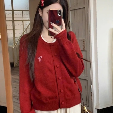 Áo cardigan len hai lớp nữ thu đông, khoá nơ cao cấp, giảm giá 49.500đ QC TD123