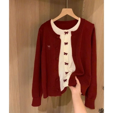 Áo cardigan len hai lớp nữ thu đông, khoá nơ cao cấp, giảm giá 49.500đ QC TD123
