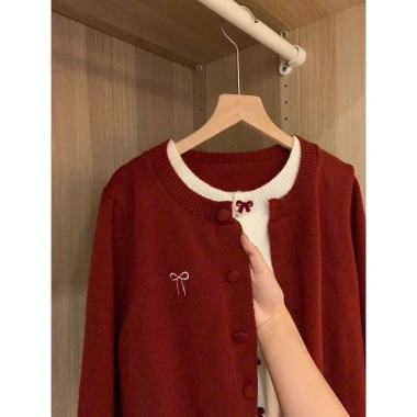 Áo cardigan len hai lớp nữ thu đông, khoá nơ cao cấp, giảm giá 49.500đ QC TD123