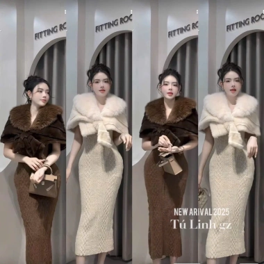 Áo choàng lông cổ lông tết nơ hàng QC - Giá ưu đãi 379.000đ, sang trọng mùa thu