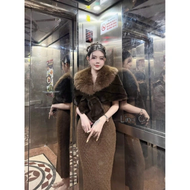 Áo choàng lông cổ lông tết nơ hàng QC - Giá ưu đãi 379.000đ, sang trọng mùa thu 5