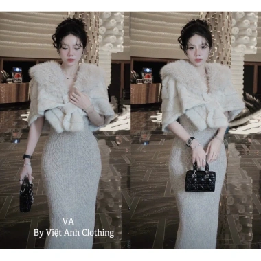 Áo choàng lông cổ lông tết nơ hàng QC - Giá ưu đãi 379.000đ, sang trọng mùa thu 6