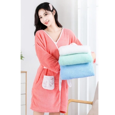 Áo choàng tắm nữ Coral Velvet thấm hút nhanh, khô, khăn buộc dây mềm mại 63.000₫