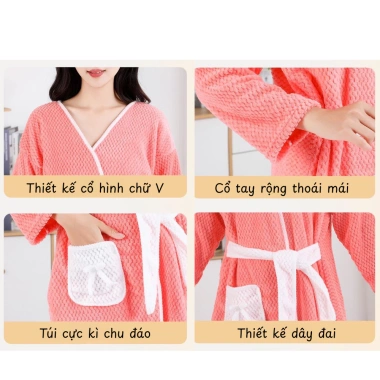 Áo choàng tắm nữ Coral Velvet thấm hút nhanh, khô, khăn buộc dây mềm mại 63.000₫
