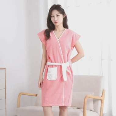 Áo choàng tắm nữ Coral Velvet thấm hút nhanh, khô, khăn buộc dây mềm mại 63.000₫