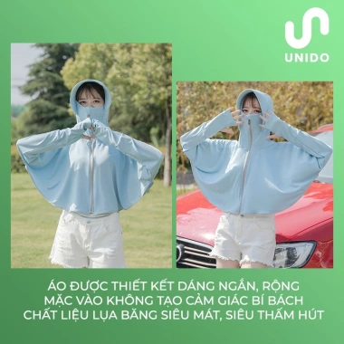 Áo chống nắng 2 trong 1 có mũ rộng vành - Vải lụa lạnh UNIDO A01, chống UV, siêu mát, giá chỉ 139k 3