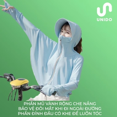 Áo chống nắng 2 trong 1 có mũ rộng vành - Vải lụa lạnh UNIDO A01, chống UV, siêu mát, giá chỉ 139k 4