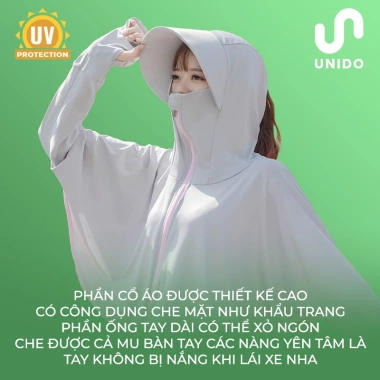 Áo chống nắng 2 trong 1 có mũ rộng vành - Vải lụa lạnh UNIDO A01, chống UV, siêu mát, giá chỉ 139k 5