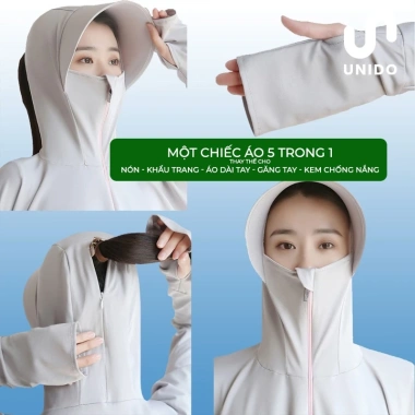 Áo chống nắng 2 trong 1 có mũ rộng vành - Vải lụa lạnh UNIDO A01, chống UV, siêu mát, giá chỉ 139k 6