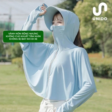 Áo chống nắng 2 trong 1 có mũ rộng vành - Vải lụa lạnh UNIDO A01, chống UV, siêu mát, giá chỉ 139k 7
