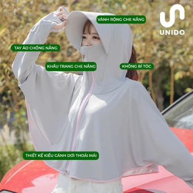 Áo chống nắng 2 trong 1 có mũ rộng vành - Vải lụa lạnh UNIDO A01, chống UV, siêu mát, giá chỉ 139k 8