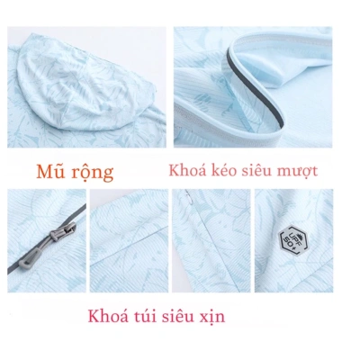 Áo chống nắng nữ 2 lớp in hoạ tiết cao cấp, thun lạnh siêu co giãn, giảm giá 20 8