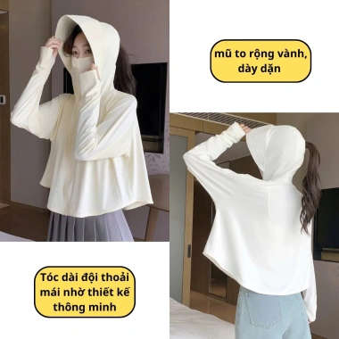 Áo chống nắng nữ cánh dơi lụa băng mát UPF99+ có mũ và khẩu trang liền 189k