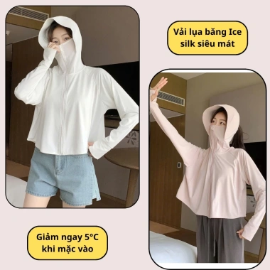 Áo chống nắng nữ cánh dơi lụa băng mát UPF99+ có mũ và khẩu trang liền 189k 3 Áo chống nắng nữ cánh dơi lụa băng mát UPF99+ có mũ và khẩu trang liền 189k 3