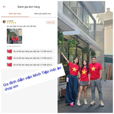 Áo cờ đỏ sao vàng cao cấp trẻ em và người lớn - Cotton 100% mát mịn, thấm hút mồ hôi, giá ưu đãi