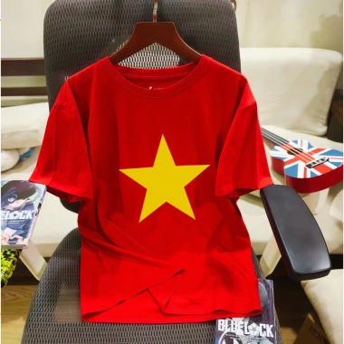 Áo cờ đỏ sao vàng cotton xịn, in hình cờ VN, full size 15‑76kg cho cả gia đình - 98.000₫