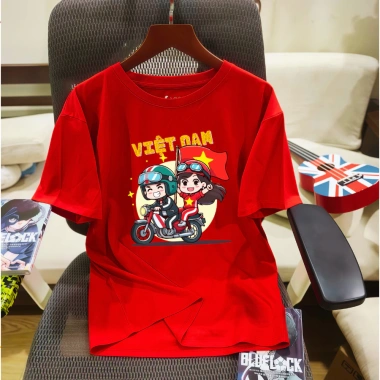 Áo cờ đỏ sao vàng cotton xịn, in hình cờ VN, full size 15‑76kg cho cả gia đình - 98.000₫