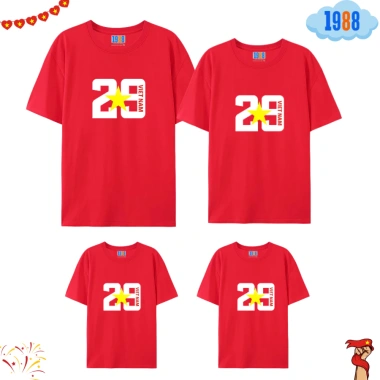 Áo cờ đỏ sao vàng cotton xịn, in hình cờ VN, full size 15‑76kg cho cả gia đình - 98.000₫