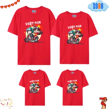 Áo cờ đỏ sao vàng cotton xịn, in hình cờ VN, full size 15‑76kg cho cả gia đình - 98.000₫