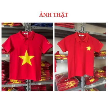 Áo cờ đỏ sao vàng Việt Nam cổ bẻ size 8-120kg cotton 100% co giãn 4 chiều giảm giá 109.000đ