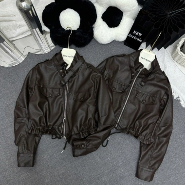 Áo da bomber nữ day rút cao cổ Đai cổ 5.637 - màu đen nâu đỏ, giảm giá 595k