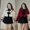 Áo dạ nữ A.564 croptop cổ tròn dài tay 2 nơ ngực tiểu thư - 213k