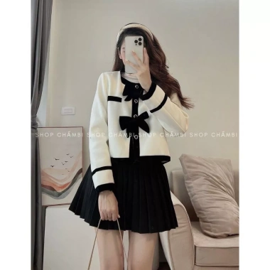 Áo dạ nữ A.564 croptop cổ tròn dài tay 2 nơ ngực tiểu thư - 213k
