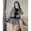 Áo dạ nữ A.564 croptop cổ tròn dài tay 2 nơ ngực tiểu thư - 213k 5