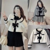 Áo dạ nữ A.564 croptop cổ tròn dài tay 2 nơ ngực tiểu thư - 213k 7
