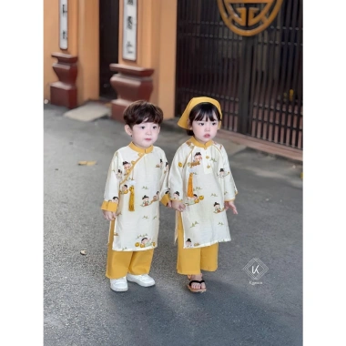 Áo dài bé gái & bé trai Kamaca tơ thô cao cấp, giá ưu đãi 219k - chính hãng 5