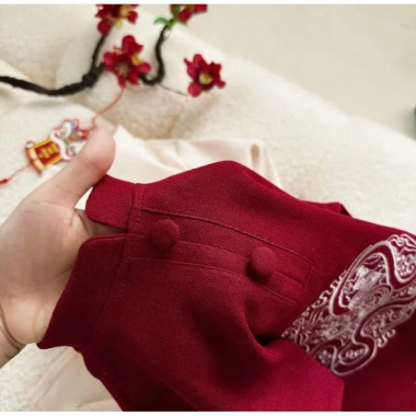 Áo dài bé trai nhung chéo 10-30kg, 2 màu sữa đỏ, áo dài tết trẻ em, giảm giá 109k 3