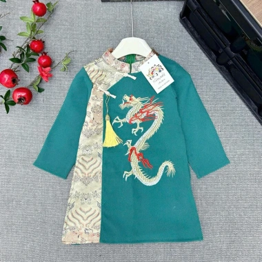 Áo dài bé trai tết mềm mịn, thêu rồng sắc nét, kèm quần dài – chỉ 99.000₫