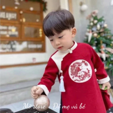 Áo dài bé trai Tết nhung thêu 10-30kg - Giá chỉ 91.000 VNĐ, giảm so với 118.300