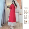Áo dài cách tân 2 tà cổ tàu đính cúc ngọc trai, hoa Maian, tay lỡ + váy voan dài cạp chun - 89.000đ