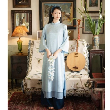 Áo dài cách tân 4 tà dáng suông lụa gấm mềm mại phù hợp sự kiện lễ tết cưới hỏi