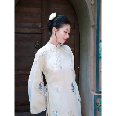 Áo Dài Cách Tân 4 Tà Diên Phúc Dáng Suông Tay Dài Tơ Thêu Hồ Điệp Sang Trọng kèm Quần Lụa - Giá 329.000 VND 3