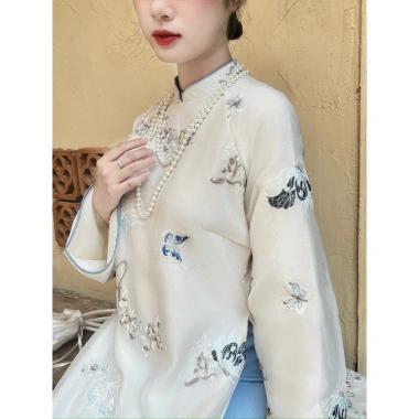 Áo Dài Cách Tân 4 Tà Diên Phúc Dáng Suông Tay Dài Tơ Thêu Hồ Điệp Sang Trọng kèm Quần Lụa - Giá 329.000 VND 8