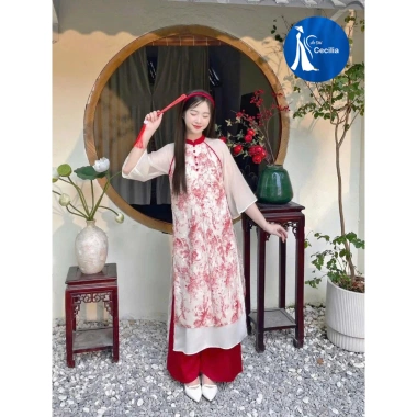 Áo dài cách tân 4 tà xẻ tà cúc bọc siêu xinh - Đầm tết Cecilia giảm còn 350.000₫, chất liệu nhẹ, đẹp mắt