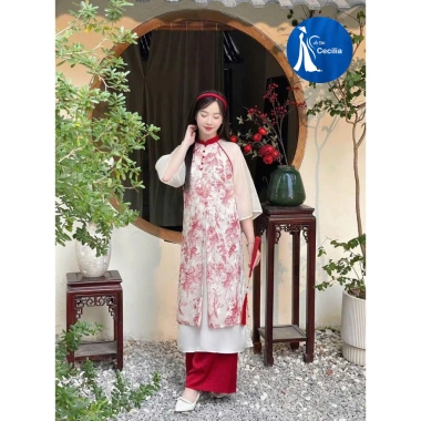 Áo dài cách tân 4 tà xẻ tà cúc bọc siêu xinh - Đầm tết Cecilia giảm còn 350.000₫, chất liệu nhẹ, đẹp mắt