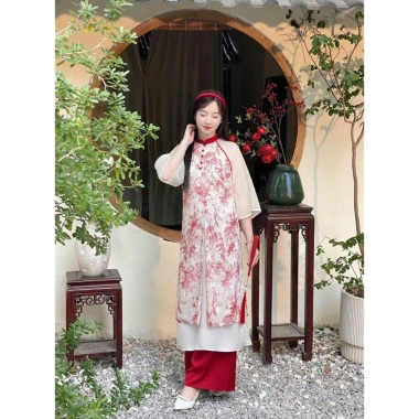 Áo dài cách tân 4 tà xẻ tà cúc bọc siêu xinh - Đầm tết Cecilia giảm còn 350.000₫, chất liệu nhẹ, đẹp mắt