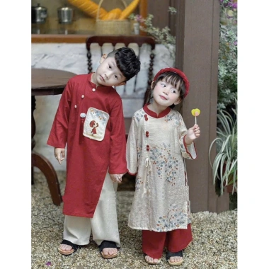 Áo dài cách tân bé 8-22kg set cặp lụa mẫu hot 2.024 - Giá chỉ 88.000 VNĐ 7