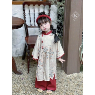 Áo dài cách tân bé 8-22kg set cặp lụa mẫu hot 2.024 - Giá chỉ 88.000 VNĐ 8