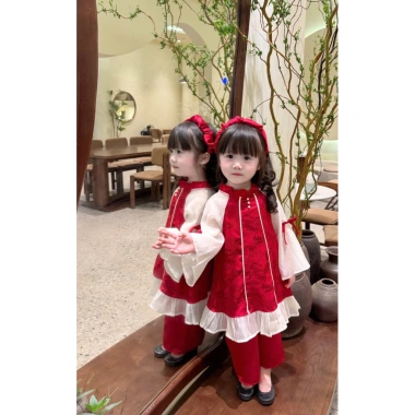 Áo dài cách tân bé gái váy đỏ hồng kèm mận + quần lụa duyên dáng, thích hợp đi chơi, chụp ảnh - AD3 - Giá ưu đãi 165k 5