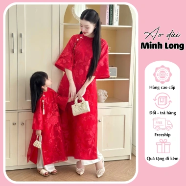 Áo dài cách tân cao cấp mẹ và bé tơ óng thêu hoa ML02 - Giá 235.000₫ (Giảm từ 282.000₫)