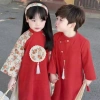 Áo dài cách tân cặp đôi bé trai bé gái - Áo nhung, chân váy/quần lụa 10-30kg, thiết kế hiện đại, chất liệu thoải mái, chỉ 198.000đ điểm nhấn lễ hội