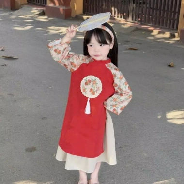 Áo dài cách tân cặp đôi bé trai bé gái - Áo nhung, chân váy/quần lụa 10-30kg, thiết kế hiện đại, chất liệu thoải mái, chỉ 198.000đ điểm nhấn lễ hội