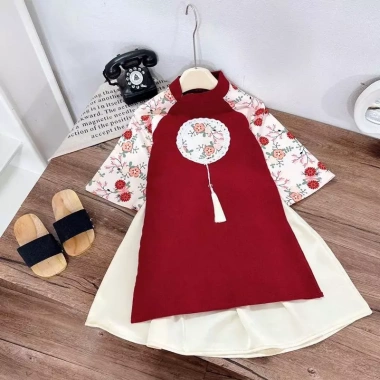 Áo dài cách tân cặp đôi bé trai bé gái - Áo nhung, chân váy/quần lụa 10-30kg, thiết kế hiện đại, chất liệu thoải mái, chỉ 198.000đ điểm nhấn lễ hội