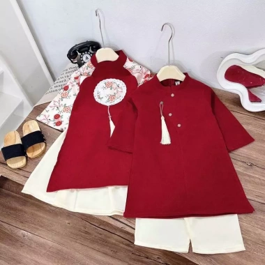 Áo dài cách tân cặp đôi bé trai bé gái - Áo nhung, chân váy/quần lụa 10-30kg, thiết kế hiện đại, chất liệu thoải mái, chỉ 198.000đ điểm nhấn lễ hội
