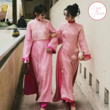 Áo dài cách tân cặp đôi Hoa Linh tơ kim sa cao cấp - Giảm giá 549.000đ JHILLIKO79